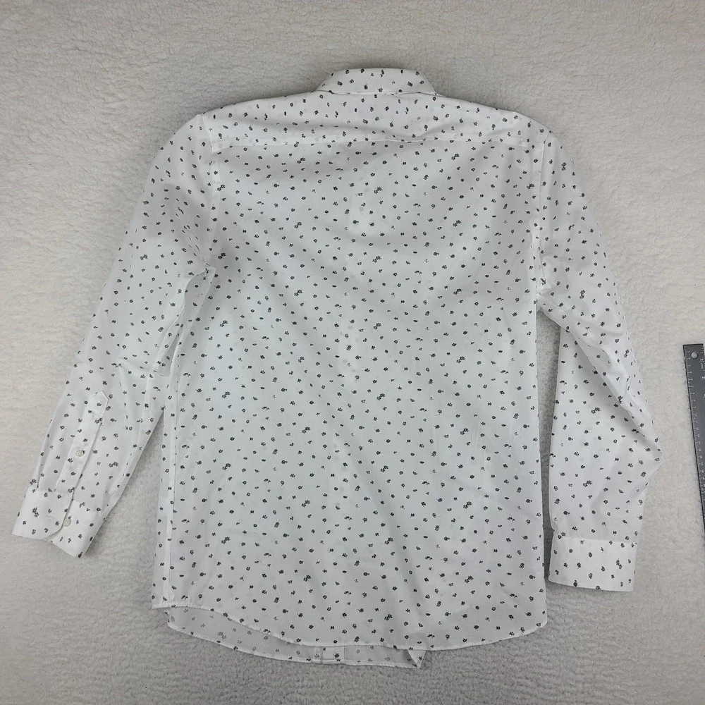 Banana Republic Shirt Mens XL Black‎ White Floral Slim Fit Non Iron Button Up